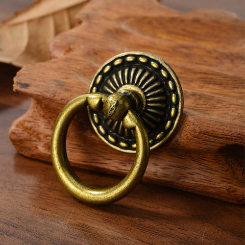 Set Of 6 Vintage Bronze Drop Ring Knobs For Dresser Drawers And Cabinets With Screws Antique Single Hole Decorative Hardware