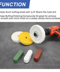 4 Inch Buffing Wheel Set With Quarter Inch Shank And Half Inch Arbor Soft 30 Ply Fine 50 Ply Medium 38 Ply Includes 7.4 Oz Compounds