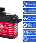 Beefy 55Kg Digital Servo With Full Metal Helical Gear Brushless Motor IP68 for RC cars, close-up of product features