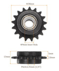 Hella Tough Carbon Steel Idler Sprocket 17 Tooth 9mm ID for ISO 04C Chains, showing front and side view dimensions.