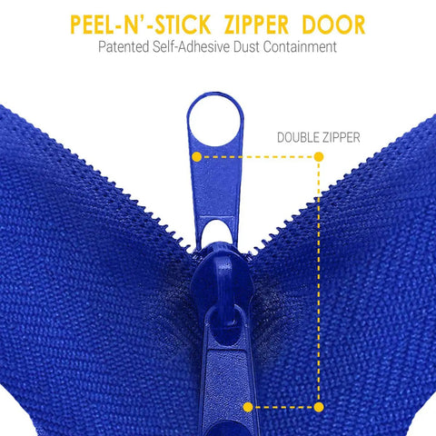 Close-up of double zipper on Cloth Zipper Door For Quick Access Through Poly Sheeting With Peel And Stick Dust Barrier