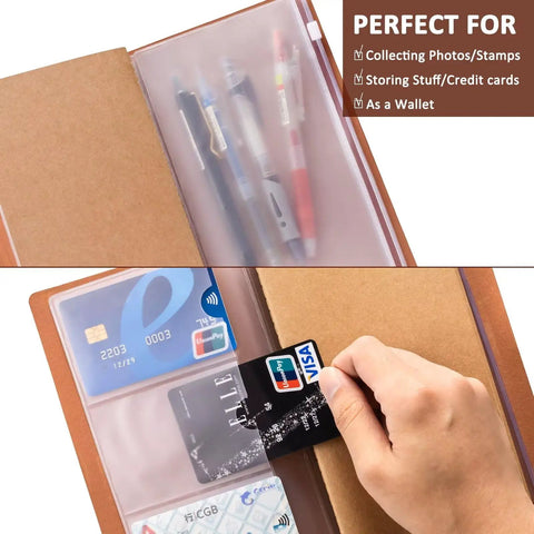 Mechanical Engineer Gifts Leather Journal Notebook with card slots showing credit cards and pens inside premium cover