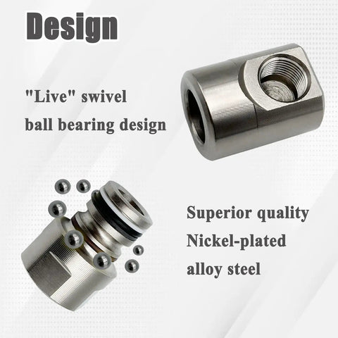 Two Pack 1/2 Inch Hose Reel Swivel Fittings Replacement Made From Ni Al Nickel Aluminum Alloy Durable Metal Corrosion And Rust Resistant Heavy Duty Design For Easy Replacement On Hose Reels And Reel Systems, nickel-plated swivel fitting close-up