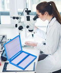 Four Pack 100 Place Microscope Slide Storage Boxes Blue Plastic Slide Organizer Case For Lab Experiments And Analyses With Generous 7.8 By 6.34 By 1.26 Inch Inner Dimensions in lab