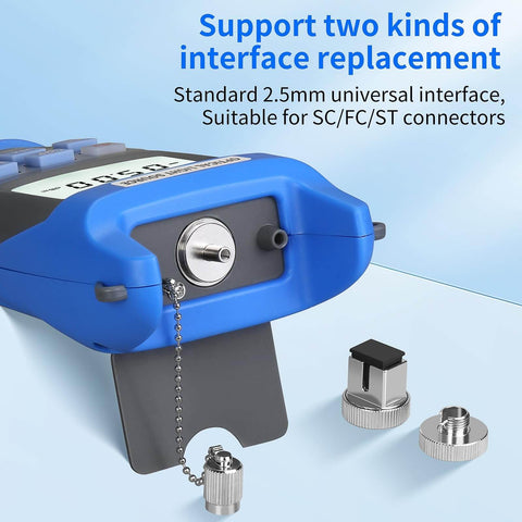Pro Grade Rechargeable Fiber Optic Light Source And Power Meter For Single Mode Testing With SC FC ST LC Interfaces, blue device