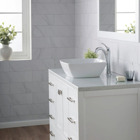 Elavo Square Vessel Sink In White Porcelain Ceramic For Bathrooms, 16.5 Inch on modern bathroom vanity with faucet