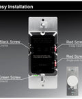Back view of Single Pole Rotating Dimmer Switch With Rotary On Off, showing screws, UL Listed, White or Light Almond Finish