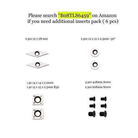 Replacement cutter inserts and screws for Carbide Woodturning Lathe Tools 17 Inch Full Size Tool Set Of 3 Rougher Detailer Finisher.
