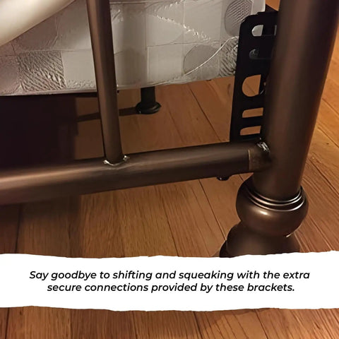 Close-up of Heavy Duty Adjustable Metal Bed Frame Footboard Extension Brackets Set Of Two securely mounted, fitting twin to king.