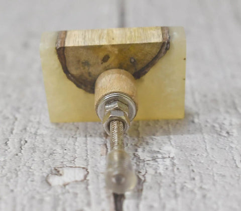 Set Of 6 Handmade Wood Resin Cabinet Knobs Rectangular Drawer Pulls For Kitchen Wardrobe Dresser shown from above, showcasing wood-resin mix.