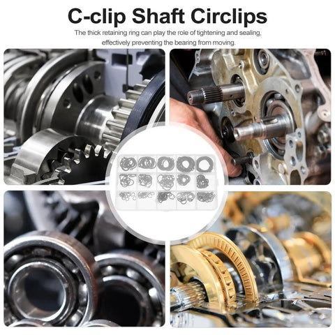 175 Piece Black C Clip Snap Ring Kit for Shafts and Pulleys External Circlips Retaining Rings in machinery and gears