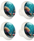 4 Pack Clear Crystal Glass Cabinet Knobs With Beachy Coral Pattern White Drawer Pulls For Kitchen Cupboard Dresser Hella Durable Hardware Total Room Glow Up No Sweat Swap with coral design and white base