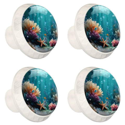 4 Pack Clear Crystal Glass Cabinet Knobs With Beachy Coral Pattern White Drawer Pulls For Kitchen Cupboard Dresser Hella Durable Hardware Total Room Glow Up No Sweat Swap with coral design and white base