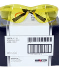 Heavy Duty Amber Safety Glasses With Rad Atac Coating and Grippy Rubber Temples on box, 12 pack, polycarbonate lenses.