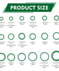 270Pcs O Ring Kit For Car A C And Plumbing, 18 Sizes NBR Rubber Seals Assortment, Green O-rings with labeled dimensions
