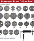 Front view of Thsakzo 22-piece pneumatic brake caliper tool kit with round magnetic adapters and air pump handle