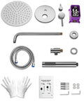 Components of GRANDJOY 10" Wall Mount Shower System with Handheld Spray, Brushed Nickel including showerhead and hose.