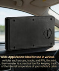 Riloer mini car digital thermometer, black rectangular plastic unit mounted on car dashboard