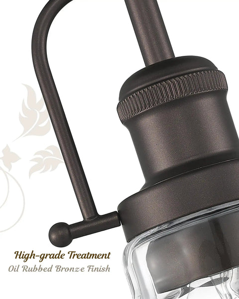 Detailed view of Farmhouse Semi Flush Ceiling Light With Slick Oil Rubbed Bronze Finish And Clear Glass Shade For Kitchen And Bedroom Vintage Rustic Industrial Style 11 Inch Flush Mount Fixture.