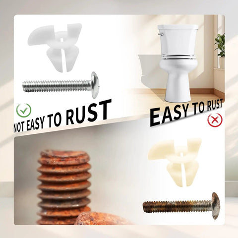 Kick Floor Wobbles To The Curb With These Rock Solid Toilet Seat Bolts And Captive Screws Hassle Free No Sweat Installation Upgrades Comfort Compatible With Cachet And ReadyLatch Two Piece Hardware Pack image comparing rust-resistant toilet seat bolts with rusty screws.