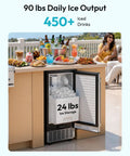 Stay Frosty All Night Long With This Heavy Duty Under Counter Ice Maker showing 24 lbs ice storage and drinks.
