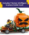 Jack O Lantern Pumpkin Pickup Truck Building Set For Kids Super Cool Halloween Build With Farmer Minifigure Sweet Plastic Bricks, 177 pieces with spider.