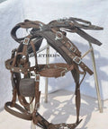 Brown Nylon Driving Harness For Single Horse With 10mm Diamonte Browband Heart Shaped Studs And Sparkling Stones Full Size Fit