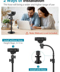 Heavy Duty Flexible Webcam Stand Arm With Smooth Tilting Desk Camera Mount Holder For Universal Quarter Inch Threads And Logitech Gear showing installation options.