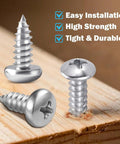 Close-up of Go-To Assorted Self Tapping Screws Kit For Wood And Drywall With 100 Pcs Of 304 Stainless Steel screws on wood surface