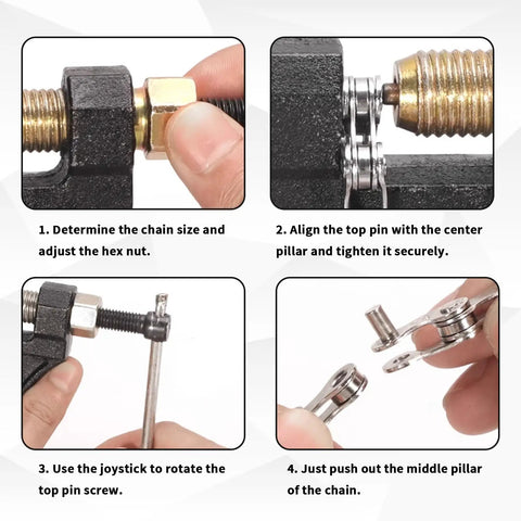 Heavy Duty Chain Breaker Tool Kit For Bikes And Motorcycles, ATVs, Dirt Bikes, Go Karts And Scooters, Riveting Chain Tool instructions