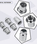Four Piece M12 X 1.5 Wheel Lock Lug Nuts Set With One Key, OEM Design, chrome finish, each nut detailed view