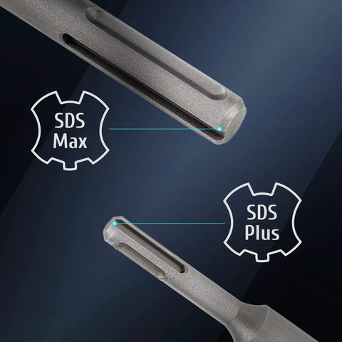Close-up of SDS Plus and Max connectors for 9 In 1 Hole Saw Kit For SDS Plus And Max Hammer Drills Heavy Duty Masonry Hole Saw Set