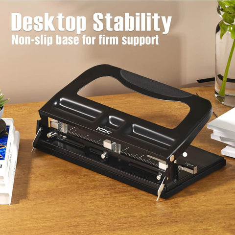 Heavy Duty 2 Or 3 Hole Punch With Adjustable Heads And Non Slip Base Nine Thirty Second Inch Hole Diameter 40 Sheet Capacity