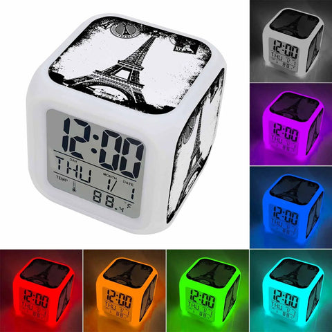 Knockout Vintage Digital Alarm Clock With Eiffel Tower Design And Cozy Nightlight Solid For Bedroom Nightstands or Desk Surfaces featuring multiple glow modes.