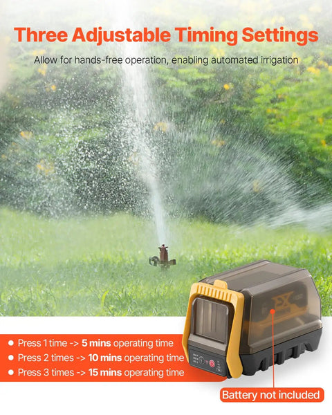 Cordless Submersible Water Transfer Pump With 528 GPH Flow Portable Sump Pump for pool garden pond, timer settings shown
