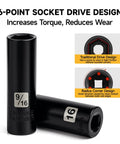 Two 6-point deep sockets from the 72 Piece Impact Socket Set Three Eighths Inch Drive With Six Point Deep Sockets SAE And Metric.