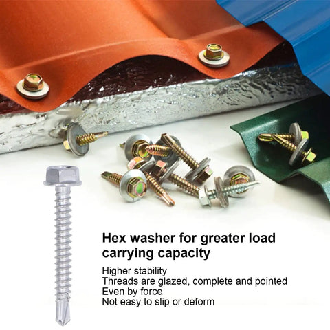 Self Drilling Screw Kit 100 Pieces Stainless Steel Hex Washer Screws And Self Tapping Screws For Home Office Equipment