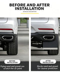 Before and after image of Heavy Duty Mud Flaps For Tesla Cybertruck showing improved protection from debris.