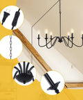 Prewired Plug In Chandelier 34.6 Inch Black Farmhouse Modern Hanging Light for Indoor Outdoor Use with close-up details