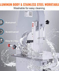Pro Grade Heavy Duty Electric Meat Bandsaw 1500W Stainless Steel Vertical Bone Cutter shown with water, rust-proof design.