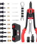 Three In One Rivet Nut Tool Kit With Hand Rivet Gun And Reamer Includes 6 Metric And 4 SAE Mandrels 5 Rivet Heads 111 Rivet Nuts And 83 Rivets Carrying Case Your Everyday Go To Riveter For Car Home And DIY Projects, complete with case and tools