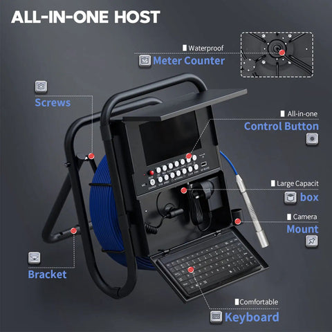 Built Tough 50M Pipe Inspection Camera With A Bright 7 Inch Ip Monitor And Built In Dvr Recorder Arrives Prepacked With A 16Gb Card with display and components.