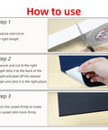 Image explaining installation of Double Sided Rug Tape Heavy Duty For Area Rugs with step-by-step instructions.