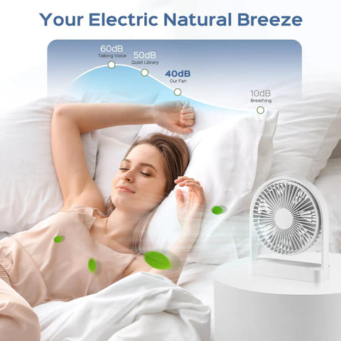 Magnetic Cruise Ship Desk Fan USB C Powered Portable With Strong Magnetic Base 3 Speed Quiet Operation shown on nightstand