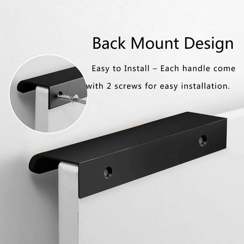 Back Mount Finger Edge Pull 80mm Black Aluminum Alloy Hidden Concealed Tab Handle for Doors with screws visible