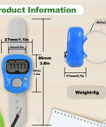 Super Comfy Electronic Finger Tally Counter With Quick Digital Clicker Ring Designed For Hassle Free Fit And Big Time Precision Tracking Making Tally Work Totally A Breeze To Handle Pack Of Ten Pieces showing blue device dimensions on wooden background.