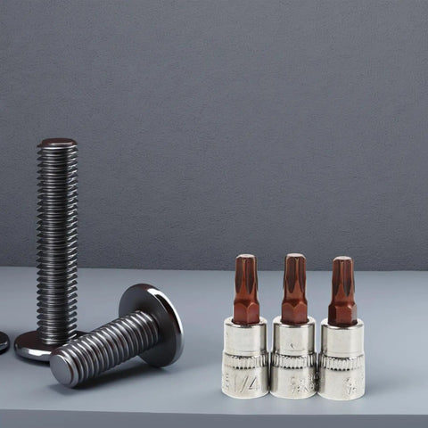 Heavy Duty Tamper Proof Hex Bit Sockets And Star Socket Set For Ratchet Wrenches featuring three heat treated steel bits and screws.