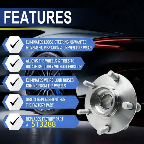 Image of Front And Rear Wheel Hub Bearing Assembly Replacement For GM Cars Like Malibu Impala Equinox Terrain Lacrosse XTS CTS Regal Buick And Cadillac With ABS 5 Lug 2 Piece Set highlighting features and part 513288.