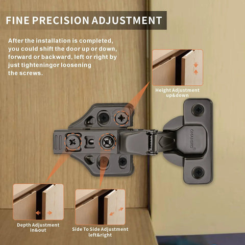 Close-up of Twenty Pack Inset Soft Close Cabinet Hinges, showing fine precision adjustment features for kitchen cabinets.