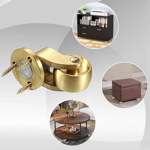 Sturdy Brass Casters Set For Moving Trunks Boxes Workbenches And Cabinets With Silent Swivel Wheels shown in various furniture applications